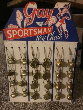 Vintage Gay Sportsman Key Chain Display W/ (24) 24k Gold Plated Key Chains