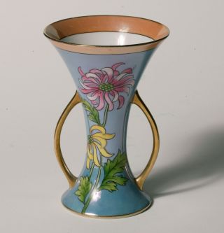 Gorgeous Vintage Art Deco Noritake Vase - Deco Flowers On Blue Luster