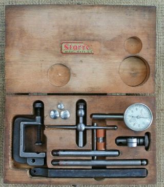 Vtg L.  S.  Starrett 196 Dial Test Indicator Set With Wood Case.  001  Jeweled