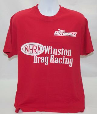 Vtg 90s Nhra Winston Cigaretts Drag Racing Team Red Short Sleeve Shirt Size L