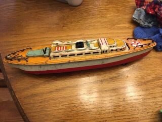 Vintage Msk Japan Friction Steamship Warship Convertible Vessel Boat Toy Great