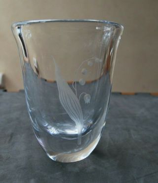 Vintage Kosta Boda Art Glass Vase With Etched Design By Lisa Bauer