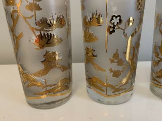 4 Vtg Libbey Asian Highball Cocktail Glasses Gold Frosted Mid Century Tiki 2