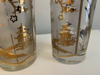 4 Vtg Libbey Asian Highball Cocktail Glasses Gold Frosted Mid Century Tiki 3