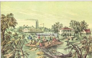 Currier And Ives High Water In The Mississippi 1952 Print Flood Paddle Wheeler