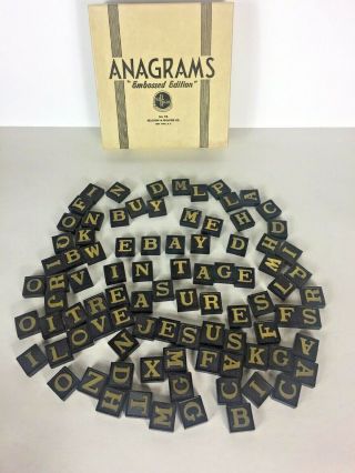 Vintage Anagrams Game Embossed Edition No 79 Selchow & Righter 90 Tiles