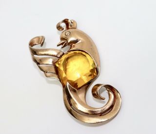 A Lovely Large Vintage 1950 ' s 925 Silver Silver Citrine Paste Bird Brooch 13348 2