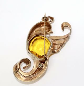 A Lovely Large Vintage 1950 ' s 925 Silver Silver Citrine Paste Bird Brooch 13348 3