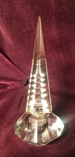 Vintage Hand Cut Crystal Perfume Bottle W/ Reverse Carved Pagoda Stopper - Japan