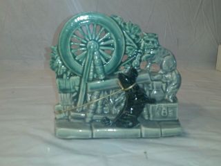 Vintage Mccoy Pottery Planter Spinning Wheel With Cat And Dog Scottie