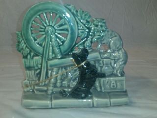 Vintage McCoy Pottery Planter Spinning Wheel with Cat and Dog Scottie 2