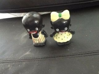 Black Americana Vintage Boy And Girl Salt And Pepper Shakers Vgc