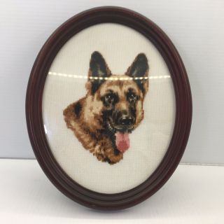 Vtg Framed German Shepherd Dog Alsatian Gsd Head Study Needlepoint Canvas
