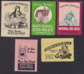 Us Vintage 5 National Dog Week & Be Kind To Animals Cinderella/poster Stamps L34
