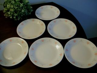 6 Vintage Corelle Forever Yours Pink Hearts 6 3/4 " Bread Dessert Plates Dishes