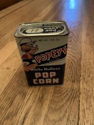 Vintage Popeye White Hulless Popcorn Tin 12 ½ Oz Dixon Ill Full.