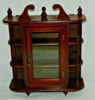 Vintage Wall Hang Table Top Curio Cabinet 3 Shelf Wood Glass Door Display Case