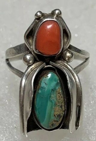 Vintage Navajo Indian Sterling Silver Turquoise Lightning Bug Ring 7 1/2 "