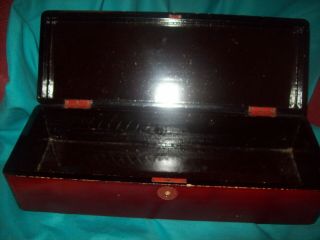 Vintage Red Lacquer Oriental Glove Box - signed 3