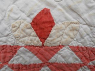 Vtg 1930s Hand Crafted Basket Batted Quilt Cotton Red & White 66X78 6