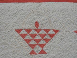 Vtg 1930s Hand Crafted Basket Batted Quilt Cotton Red & White 66X78 8
