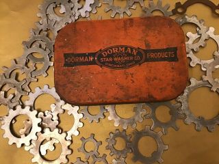 Vintage Dorman Star Washer Tin With 38 Assorted Star Washers