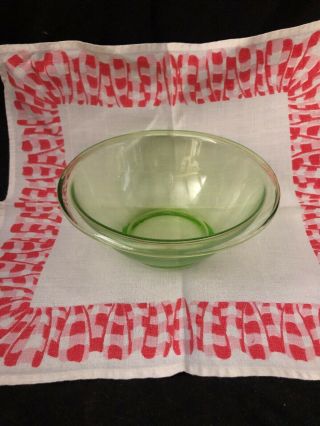 Vtg Green Vaseline Depression Glass Mixing Bowl 7.  5”