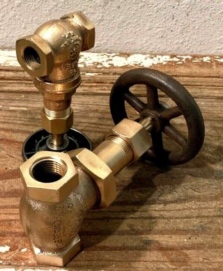 2 Vintage Brass Pressure Gate Valves,  POWELL & MARSH,  Steampunk Industrial Gauge 5
