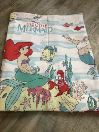 Vtg 1989 The Little Mermaid Twin Flat Sheet Disney Princess Ariel King Triton