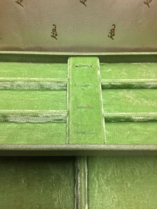 Vintage Mele Jewelry Box - 3 Tier Auto Open Green Velveteen & Satin Interior 5