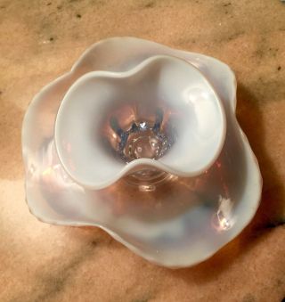 Duncan Miller Canterbury Blue Opalescent Crimped Vase & Bowl Vintage