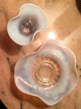 Duncan Miller Canterbury BLUE OPALESCENT Crimped Vase & Bowl VINTAGE 4