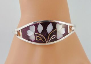 MEXICO ALPACA SILVER MOTHER OF PEARL LILY BRACELET 6.  5 