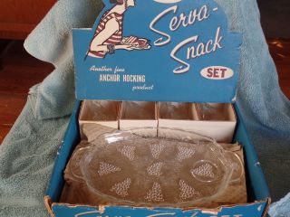Vintage Anchor Hocking 8 - Piece Serva - Snack Set - Clear Glass Plate And Cup Set