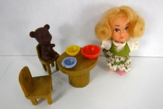 Vtg 1967 Storykins Goldilocks Table Bear Chairs Bowls Hasbro Little Doll