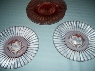 Set Of 7 Vintage 9 " Pink Depression Glass Dinner Plates