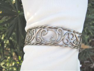 Vintage 1960s Sterling Silver Swirling Cut Out Design Cuff Bracelet