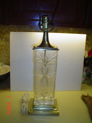 Vintage Dresden Cut Crystal Glass And Brass Table Lamp Signed