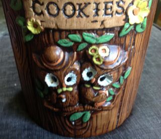 Vintage Treasure Craft Woodsy Owls faux Wood Ceramic Cookie Jar Canister 2
