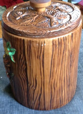 Vintage Treasure Craft Woodsy Owls faux Wood Ceramic Cookie Jar Canister 5
