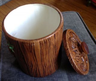 Vintage Treasure Craft Woodsy Owls faux Wood Ceramic Cookie Jar Canister 6