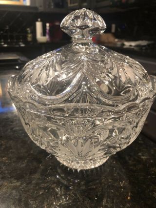 Vintage Crystal Clear 24 Lead Covered W/lid Candy Dish Made In Poland