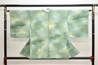 Vintage Silk Kimono Jacket:green Gradation/spring Tree Landscape@ym88