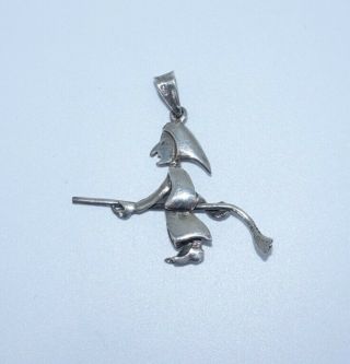 Vintage Sterling Silver 925 Pendant Witch On The Broom Moves Articulated Charm