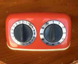 Vintage Amco Double Kitchen Timer Two Timer Red Model 8425