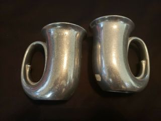 (2) Vintage Rwp Wilton Armetale Pewter Horn Mugs Beer Steins Tankards Signed Usa