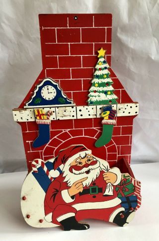 Vintage Wooden Santa Christmas Card Holder Fireplace Tree Holiday Decor 1960’s