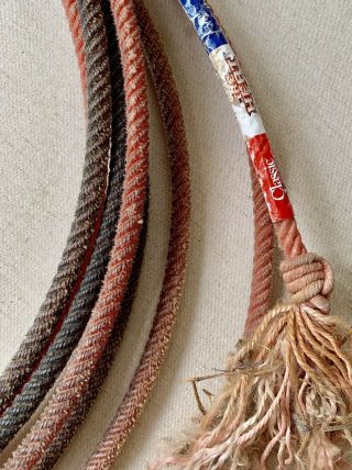 Vintage Cowboy Western Calf Rope Lasso Rodeo Wall Art Decor Faded Red 6