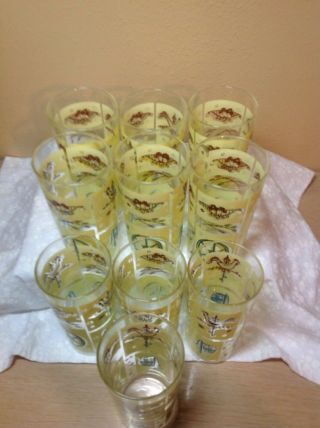 Set Of 10 Vintage Drinking Glasses 16 0z 6 " Tall Yellow Squares Glass