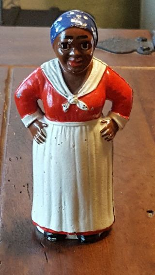 Vintage Antique Black Americana Cast Iron Money Bank Mammy Aunt Jemima Maid